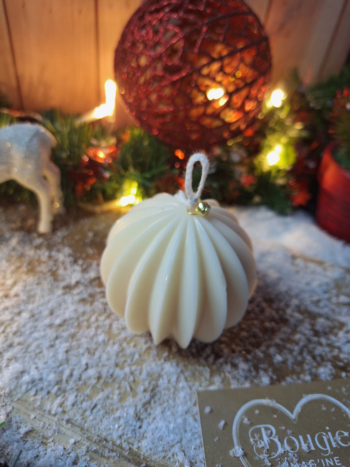 Duo de Boules de Noël en Cire – Droite & Spirale