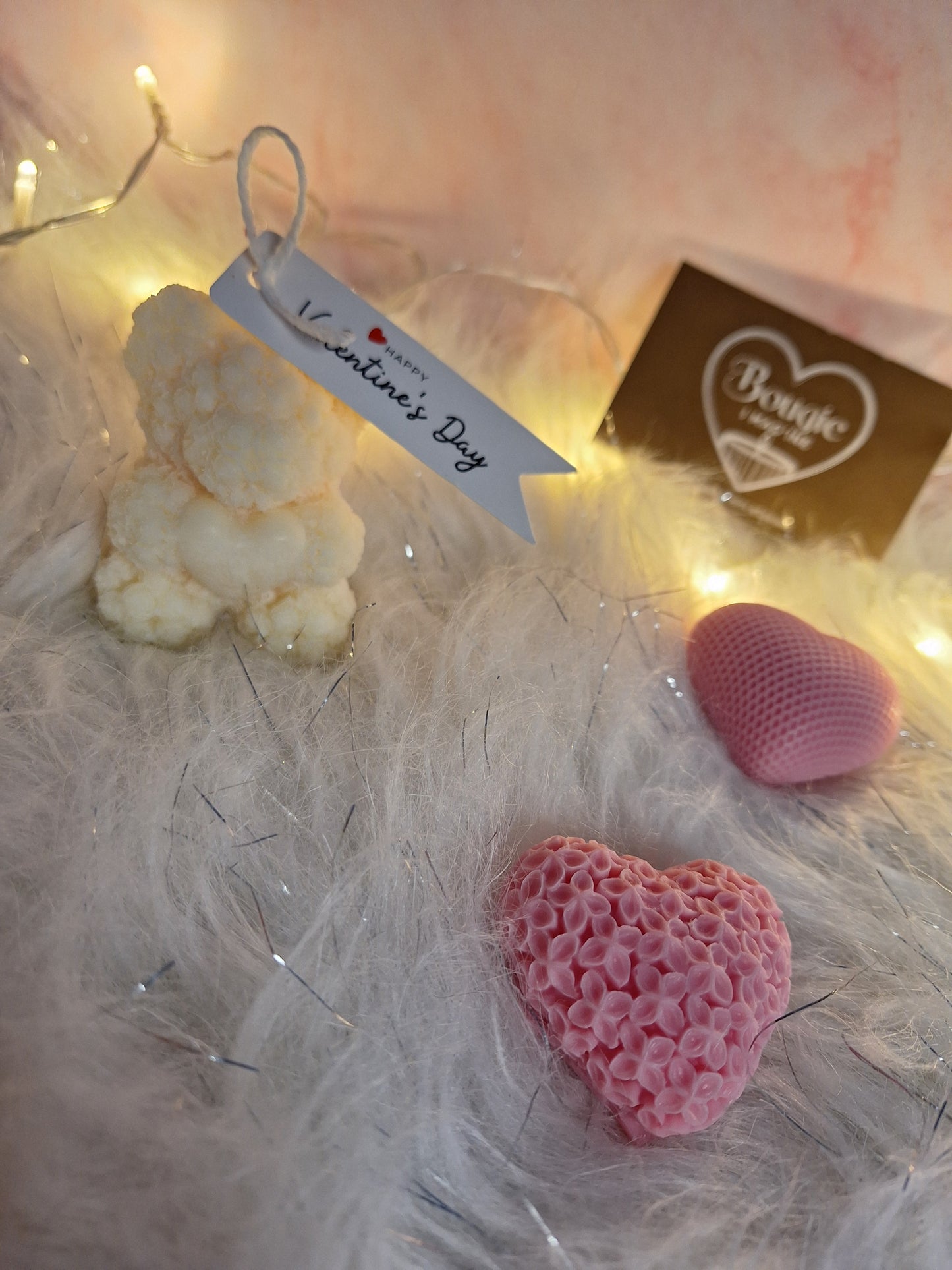 Coffret Bougies Romantiques – Nounours en roses & 2 Cœurs