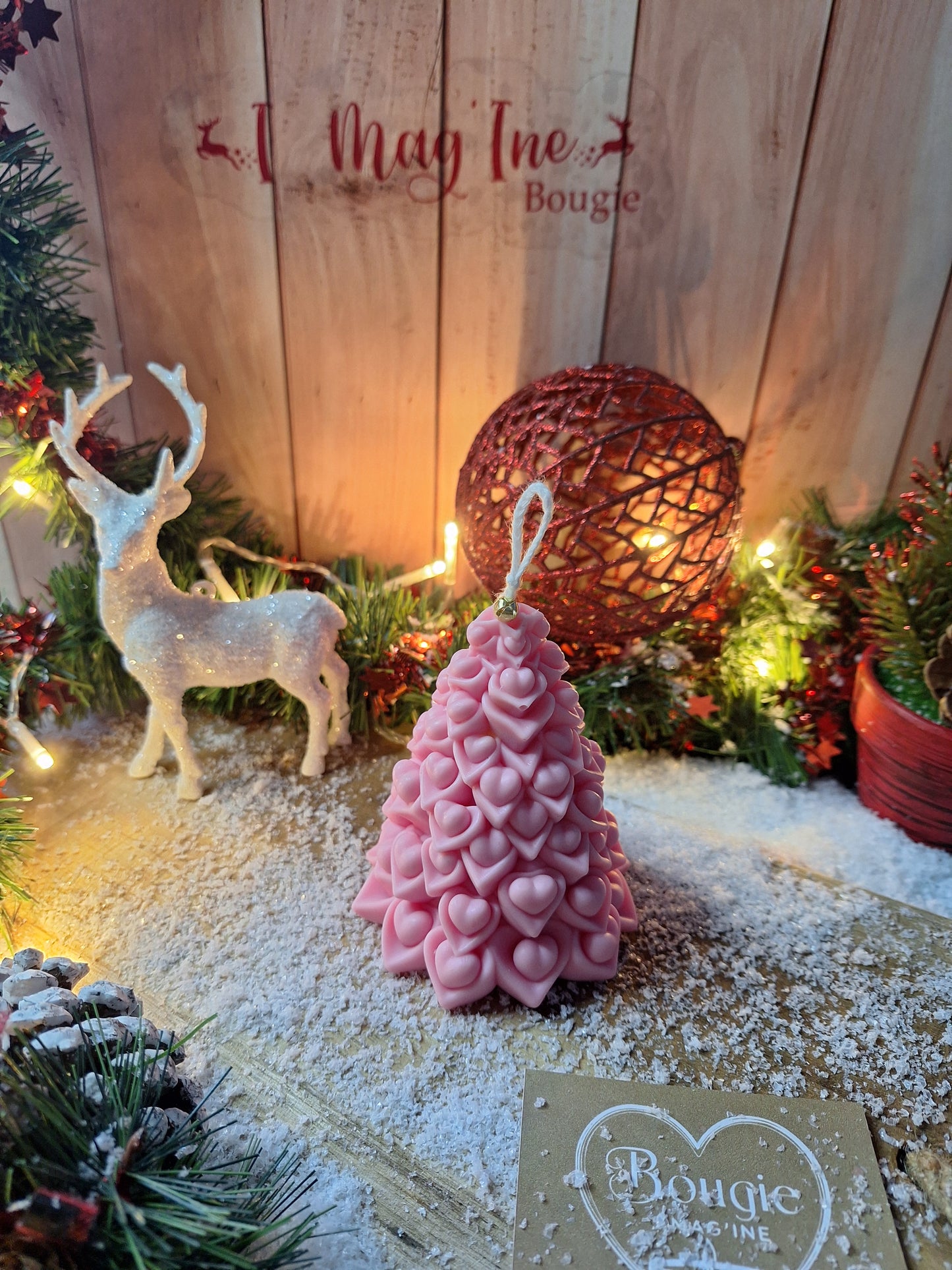 Sapin Cœur d’Hiver – Bougie artisanale parfumée Fleur de Noël ou Sucre d’Orge