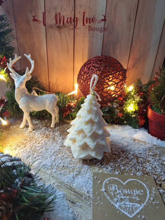Bougie Sapin de Noël Décorée – Flocons Givrés, 140g