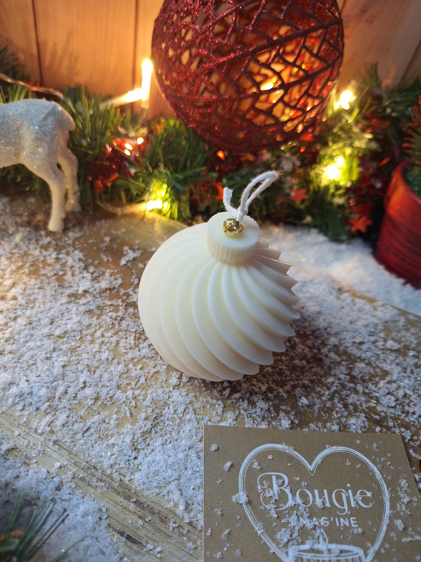 Duo de Boules de Noël en Cire – Droite & Spirale