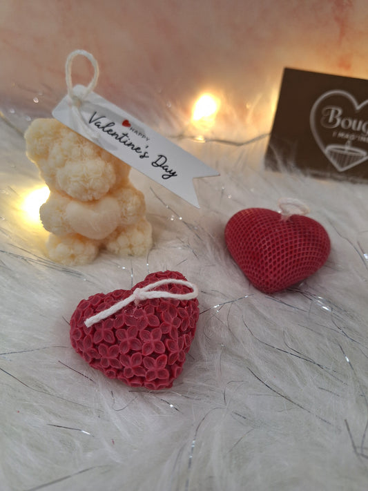 Coffret Bougies Romantiques – Nounours en roses & 2 Cœurs